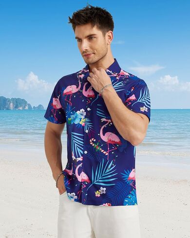 قمصان هاواي للرجال قصيرة الأكمام الزر غير الرسمي لأسفل القمصان الاستوائية للرجال قميص شاطئ الصيف ألوها in Kuwait