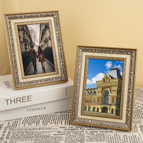 5x7 Picture Frames (2 Pack, Gold) Retro Designed Photo Frame Classic Simple Home Office Decor in Saudi Arabia