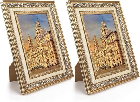 5x7 Picture Frames (2 Pack, Gold) Retro Designed Photo Frame Classic Simple Home Office Decor in Saudi Arabia