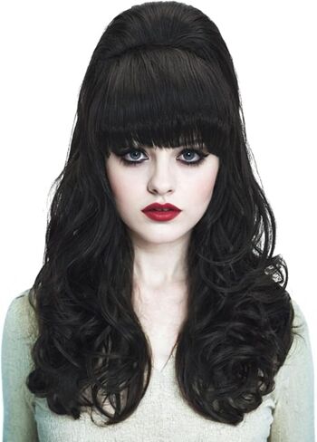 LABEAUTÉ Black Bouffant Beehive Wig for Women 60s 70s Vintage Copper Updo Wig Hair Costume Victoria Curly Housewife Halloween Party Wig with Wig Cap (Black) in Saudi Arabia