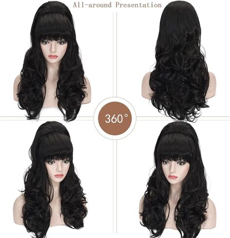 LABEAUTÉ Black Bouffant Beehive Wig for Women 60s 70s Vintage Copper Updo Wig Hair Costume Victoria Curly Housewife Halloween Party Wig with Wig Cap (Black) in Saudi Arabia