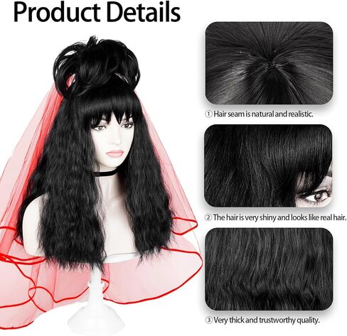 LABEAUTÉ Black Bouffant Beehive Wig for Women 60s 70s Vintage Copper Updo Wig Hair Costume Victoria Curly Housewife Halloween Party Wig with Wig Cap (Black) in Kuwait