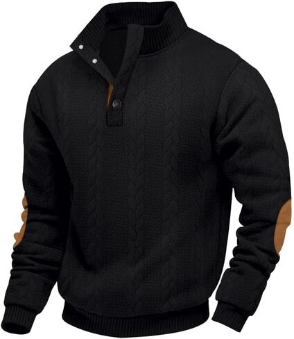 Men's Colorblock Pullover Sweaters Long Sleeve Stand Collar Quarter Button Knitted Sweatshirts Quilted Sweatshirt in Kuwait