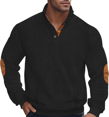Men's Colorblock Pullover Sweaters Long Sleeve Stand Collar Quarter Button Knitted Sweatshirts Quilted Sweatshirt in Kuwait