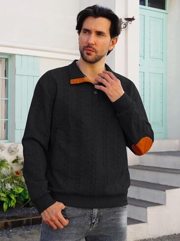 Men's Colorblock Pullover Sweaters Long Sleeve Stand Collar Quarter Button Knitted Sweatshirts Quilted Sweatshirt in Kuwait