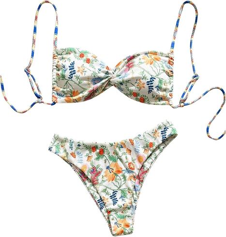 Verdusa Women's 2 Piece Floral Bikini Set Twist Front Self Tie Summer Bathing Suit in Kuwait