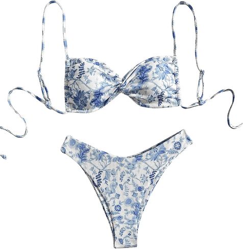 Verdusa Women's 2 Piece Floral Bikini Set Twist Front Self Tie Summer Bathing Suit in Kuwait