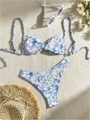 Verdusa Women's 2 Piece Floral Bikini Set Twist Front Self Tie Summer Bathing Suit in Kuwait