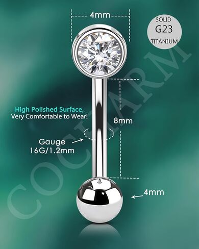 COCHARM Cute Titanium Rook Earrings 16g Silver Surgical Steel Rook Piercing Jewelry for Women 8mm Flat Top Rook Barbells Threaded Dainty Surgical Steel Rook Bar Nickel Free in Saudi Arabia