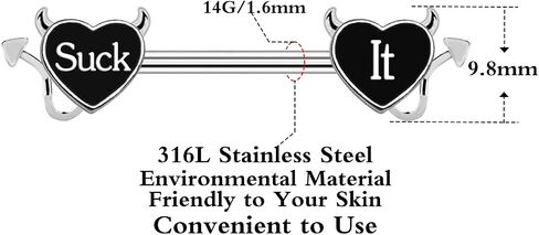 خطاب الحلمة حلقة 14G 316L Surgical Steel Nipple Barbell شكل قلب الشيطان جسم ثقب المجوهرات للنساء الرجال in Saudi Arabia