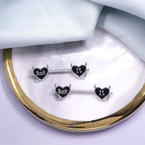 خطاب الحلمة حلقة 14G 316L Surgical Steel Nipple Barbell شكل قلب الشيطان جسم ثقب المجوهرات للنساء الرجال in Saudi Arabia