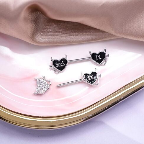 خطاب الحلمة حلقة 14G 316L Surgical Steel Nipple Barbell شكل قلب الشيطان جسم ثقب المجوهرات للنساء الرجال in Saudi Arabia