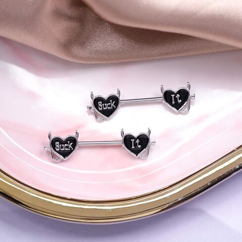 خطاب الحلمة حلقة 14G 316L Surgical Steel Nipple Barbell شكل قلب الشيطان جسم ثقب المجوهرات للنساء الرجال in Saudi Arabia