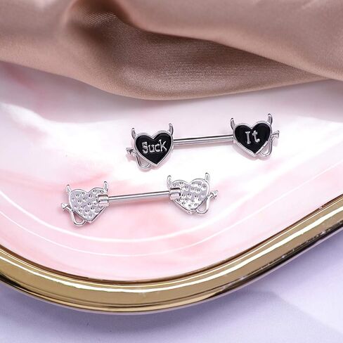 خطاب الحلمة حلقة 14G 316L Surgical Steel Nipple Barbell شكل قلب الشيطان جسم ثقب المجوهرات للنساء الرجال in Saudi Arabia