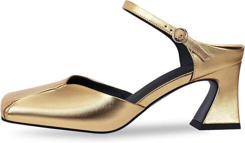Women's Buckle Strap Square Closed Toe Slip On Block Mule Heels Comfort Dress Party Pumps in Saudi Arabia