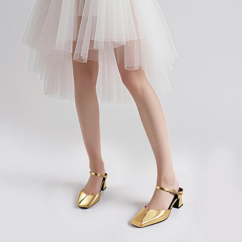 Women's Buckle Strap Square Closed Toe Slip On Block Mule Heels Comfort Dress Party Pumps in Saudi Arabia