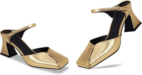 Women's Buckle Strap Square Closed Toe Slip On Block Mule Heels Comfort Dress Party Pumps in Saudi Arabia