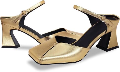 Women's Buckle Strap Square Closed Toe Slip On Block Mule Heels Comfort Dress Party Pumps in Saudi Arabia