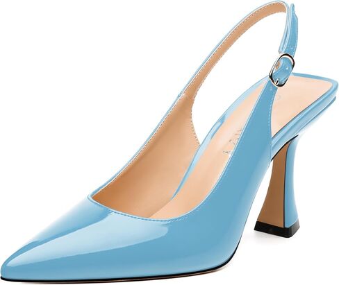 Women's 3.2-Inch Stiletto Pumps - Pointed Toe Slingback with Adjustable Buckle, Solid Color High Heels for Work, Dates & Parties in Saudi Arabia