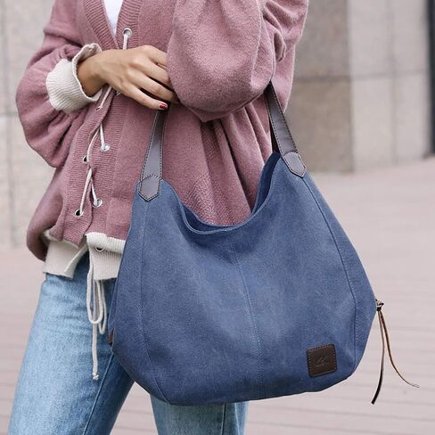 DOURR Women's Multi-pocket Shoulder Bag Fashion Cotton Canvas Handbag Tote Purse in Saudi Arabia