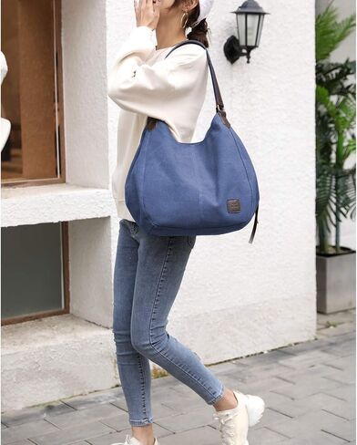 DOURR Women's Multi-pocket Shoulder Bag Fashion Cotton Canvas Handbag Tote Purse in Saudi Arabia