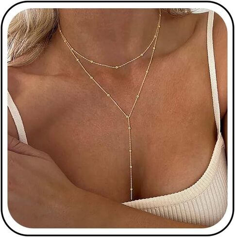 Boho Satellite Y Necklace Chain Gold Layered Lariat Necklace Long Bead Y Lariat Necklace Satellite Choker Necklace Bead Station Y Necklace Jewelry for Women in Saudi Arabia