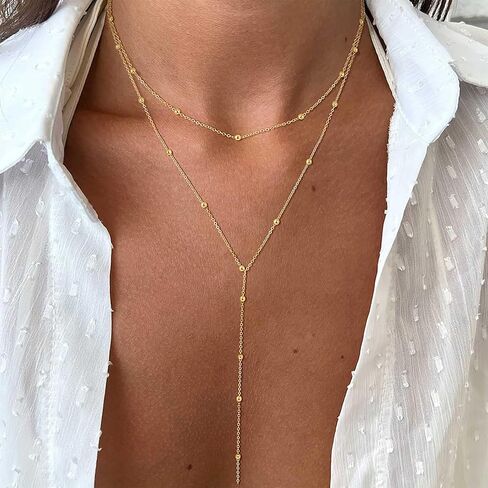 Boho Satellite Y Necklace Chain Gold Layered Lariat Necklace Long Bead Y Lariat Necklace Satellite Choker Necklace Bead Station Y Necklace Jewelry for Women in Saudi Arabia