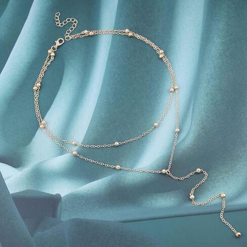 Boho Satellite Y Necklace Chain Gold Layered Lariat Necklace Long Bead Y Lariat Necklace Satellite Choker Necklace Bead Station Y Necklace Jewelry for Women in Saudi Arabia