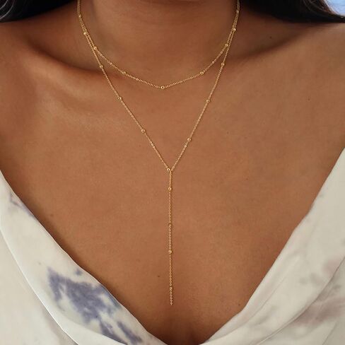 Boho Satellite Y Necklace Chain Gold Layered Lariat Necklace Long Bead Y Lariat Necklace Satellite Choker Necklace Bead Station Y Necklace Jewelry for Women in Saudi Arabia