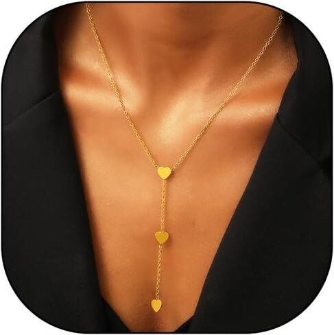 GIGB PBDK Trendy Lariat Necklace for Women Dainty 14K Gold Cross Heart Pendant Y Necklace Adjustable Stainless Steel Necklace Fashion Birthday Jewelry Gifts in Saudi Arabia