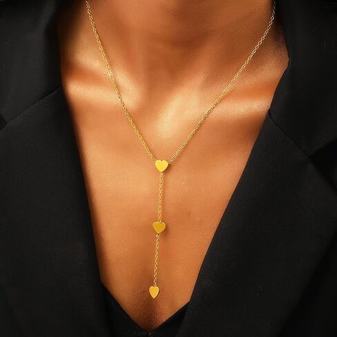 GIGB PBDK Trendy Lariat Necklace for Women Dainty 14K Gold Cross Heart Pendant Y Necklace Adjustable Stainless Steel Necklace Fashion Birthday Jewelry Gifts in Saudi Arabia