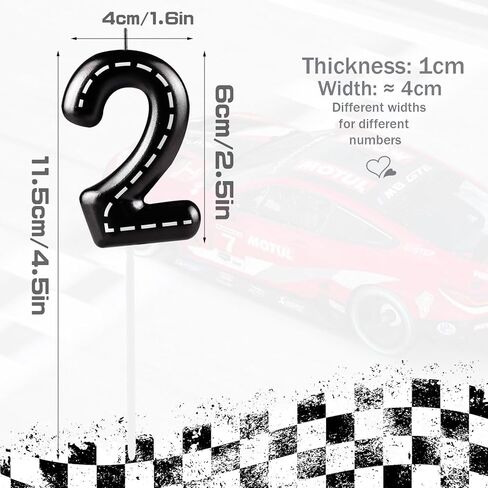 Racing Car Birthday Candle, Metallic Black White Checkered 2nd Birthday Cake Candle, Number 2 Candle, Birthday Cake Topper for Boys Girls Race Car Themed Party Decorations Supplies in Kuwait