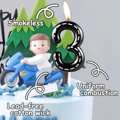 Racing Car Birthday Candle, Metallic Black White Checkered 2nd Birthday Cake Candle, Number 2 Candle, Birthday Cake Topper for Boys Girls Race Car Themed Party Decorations Supplies in Kuwait