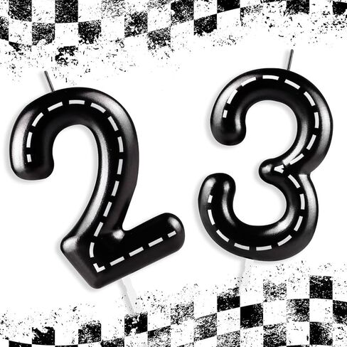 Racing Car Birthday Candle, Metallic Black White Checkered 2nd Birthday Cake Candle, Number 2 Candle, Birthday Cake Topper for Boys Girls Race Car Themed Party Decorations Supplies in Kuwait