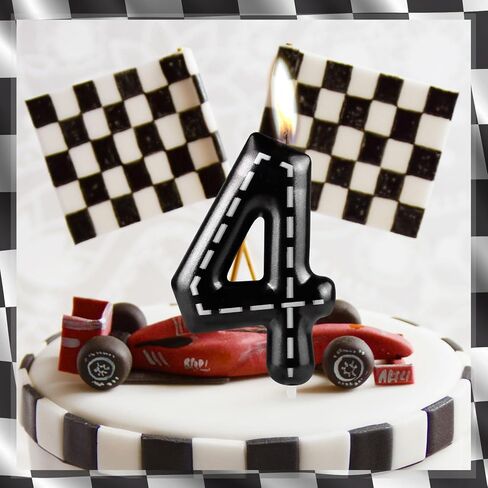 Racing Car Birthday Candle, Metallic Black White Checkered 2nd Birthday Cake Candle, Number 2 Candle, Birthday Cake Topper for Boys Girls Race Car Themed Party Decorations Supplies in Kuwait