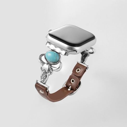 حزام جلدي متوافق مع حزام ساعة Apple للنساء 38/41/41/42/44/45/49 مم ، مصمم الفيروز البوهيمي الأسلوب الرجعية الرجعية الرجعية المناسب لسلسلة IWatch 10 9 8 7 6 5 4 3 2 1 SE Ultra 2/1 in Kuwait