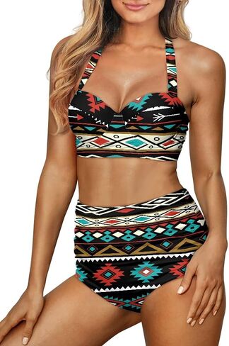 Tribal & Native Print Women's Bikini Set Swimsuit 2 Piece Bathing Suit Tummy Control Swimwear Tie String in Saudi Arabia
