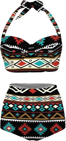 Tribal & Native Print Women's Bikini Set Swimsuit 2 Piece Bathing Suit Tummy Control Swimwear Tie String in Saudi Arabia