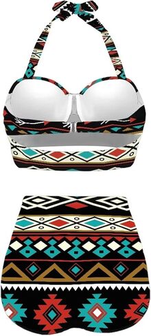 Tribal & Native Print Women's Bikini Set Swimsuit 2 Piece Bathing Suit Tummy Control Swimwear Tie String in Saudi Arabia