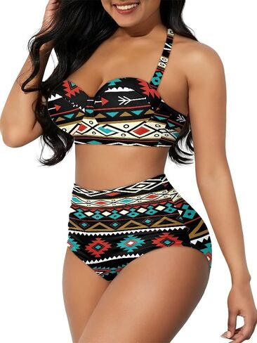 Tribal & Native Print Women's Bikini Set Swimsuit 2 Piece Bathing Suit Tummy Control Swimwear Tie String in Saudi Arabia