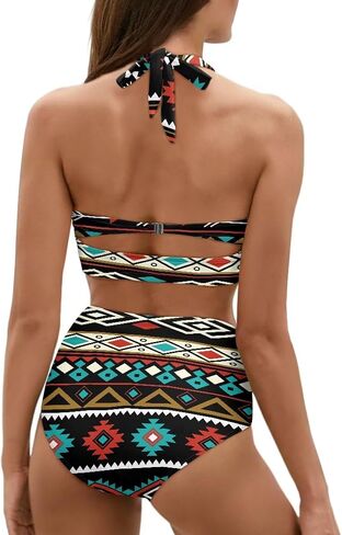 Tribal & Native Print Women's Bikini Set Swimsuit 2 Piece Bathing Suit Tummy Control Swimwear Tie String in Saudi Arabia