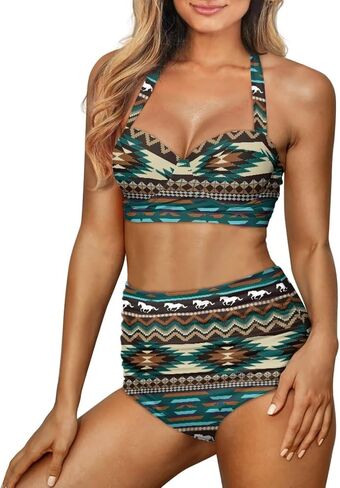 Tribal & Native Print Women's Bikini Set Swimsuit 2 Piece Bathing Suit Tummy Control Swimwear Tie String in Saudi Arabia