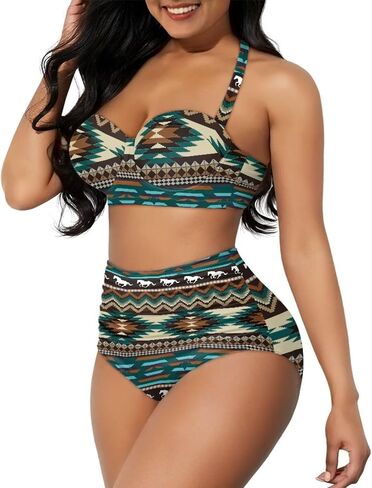 Tribal & Native Print Women's Bikini Set Swimsuit 2 Piece Bathing Suit Tummy Control Swimwear Tie String in Saudi Arabia