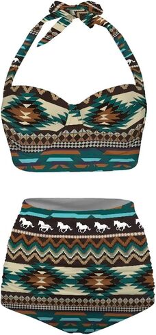 Tribal & Native Print Women's Bikini Set Swimsuit 2 Piece Bathing Suit Tummy Control Swimwear Tie String in Saudi Arabia