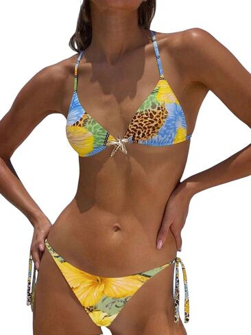 Gorglitter Women's 2 قطعة Cheetah Print Bikini مجموعات Leopard عالية قطع مثلث النجوم swimsuits in Kuwait