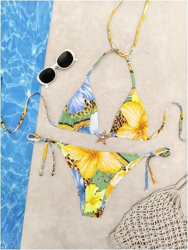Gorglitter Women's 2 قطعة Cheetah Print Bikini مجموعات Leopard عالية قطع مثلث النجوم swimsuits in Kuwait