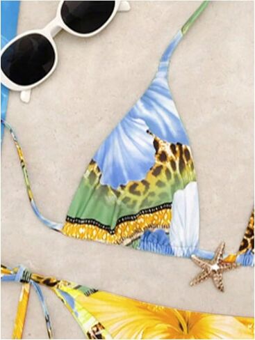 Gorglitter Women's 2 قطعة Cheetah Print Bikini مجموعات Leopard عالية قطع مثلث النجوم swimsuits in Kuwait