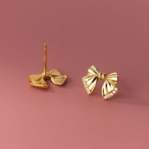 SLUYNZ Solid 925 Sterling Silver CZ Bow Post Earrings Studs for Women Teens Cute Bowknot Stud Earrings in Saudi Arabia
