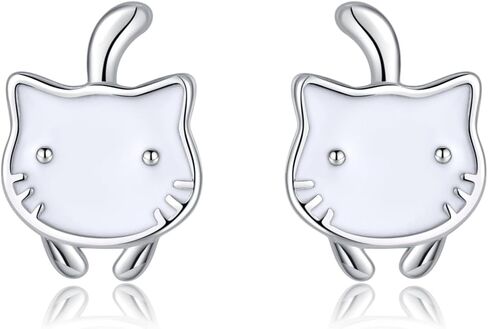 SLUYNZ 925 Sterling Silver Cute Cat Studs Earrings for Women Teens White Cat Earrings Studs Cat Gift for Cat Lovers in Saudi Arabia