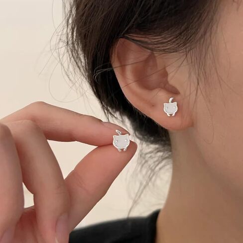 SLUYNZ 925 Sterling Silver Cute Cat Studs Earrings for Women Teens White Cat Earrings Studs Cat Gift for Cat Lovers in Saudi Arabia